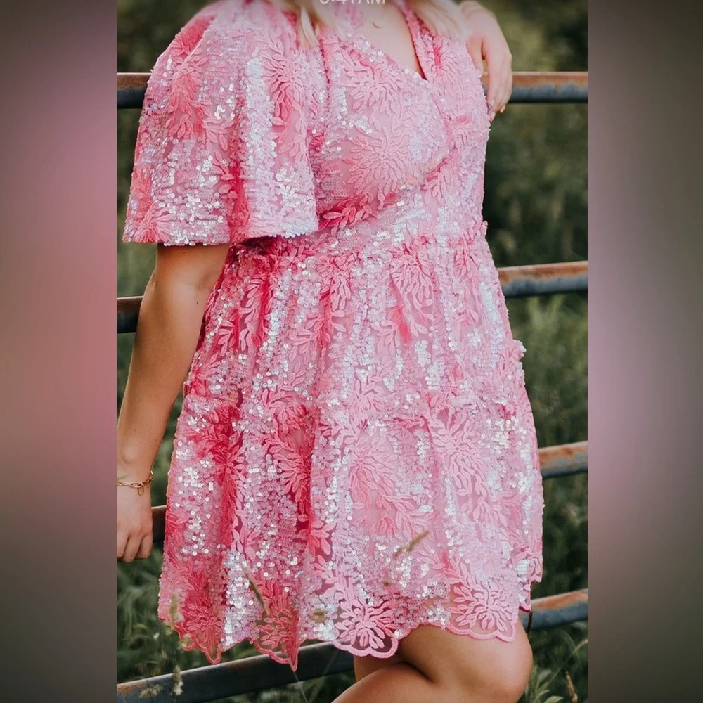 Pink Sequin Mini Dress - Picture 12 of 16